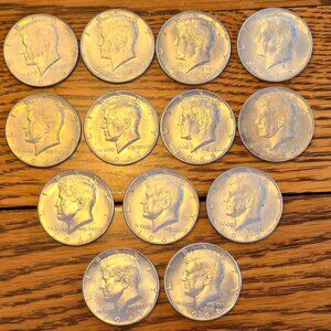 13 Silver Kennedy Half Dollars 1966-1969 40% Silver